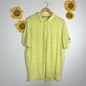 Adidas Prime Green Golf Polo Shirt Men Size XL Yellow Blue Print Short Sleeve